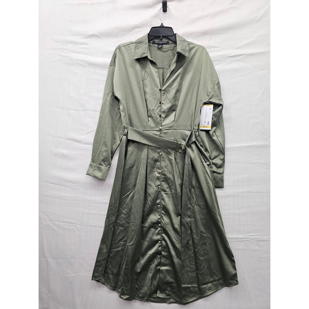 French Connection Womens Long Shirt Dress Olive Polyester Casual Size Medium